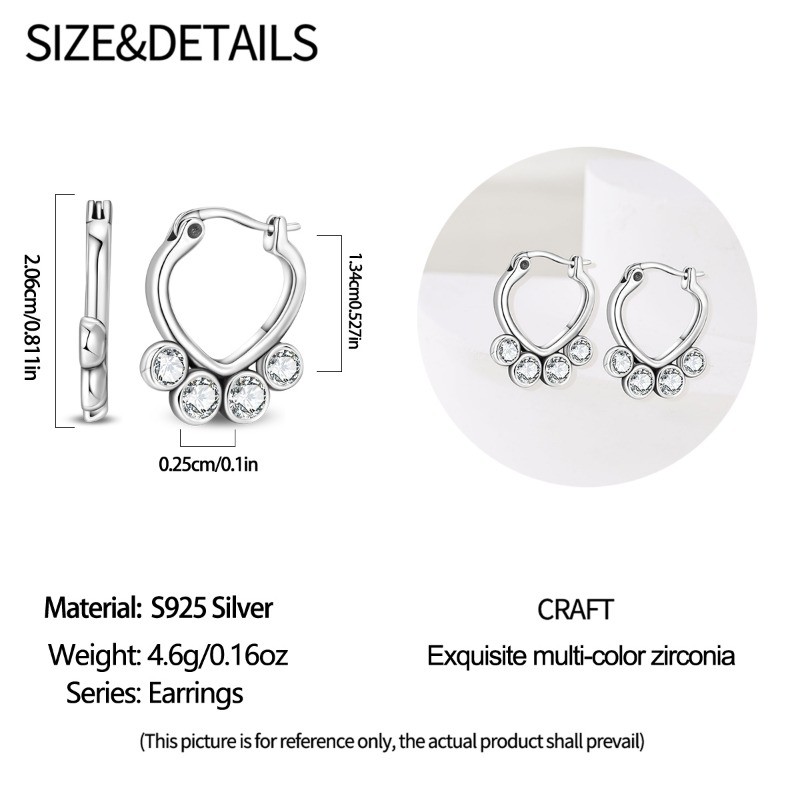 PANDACH 925 Sterling Silver Cute Cat Paw Huggie Hoop Earrings Women Gifts Danity