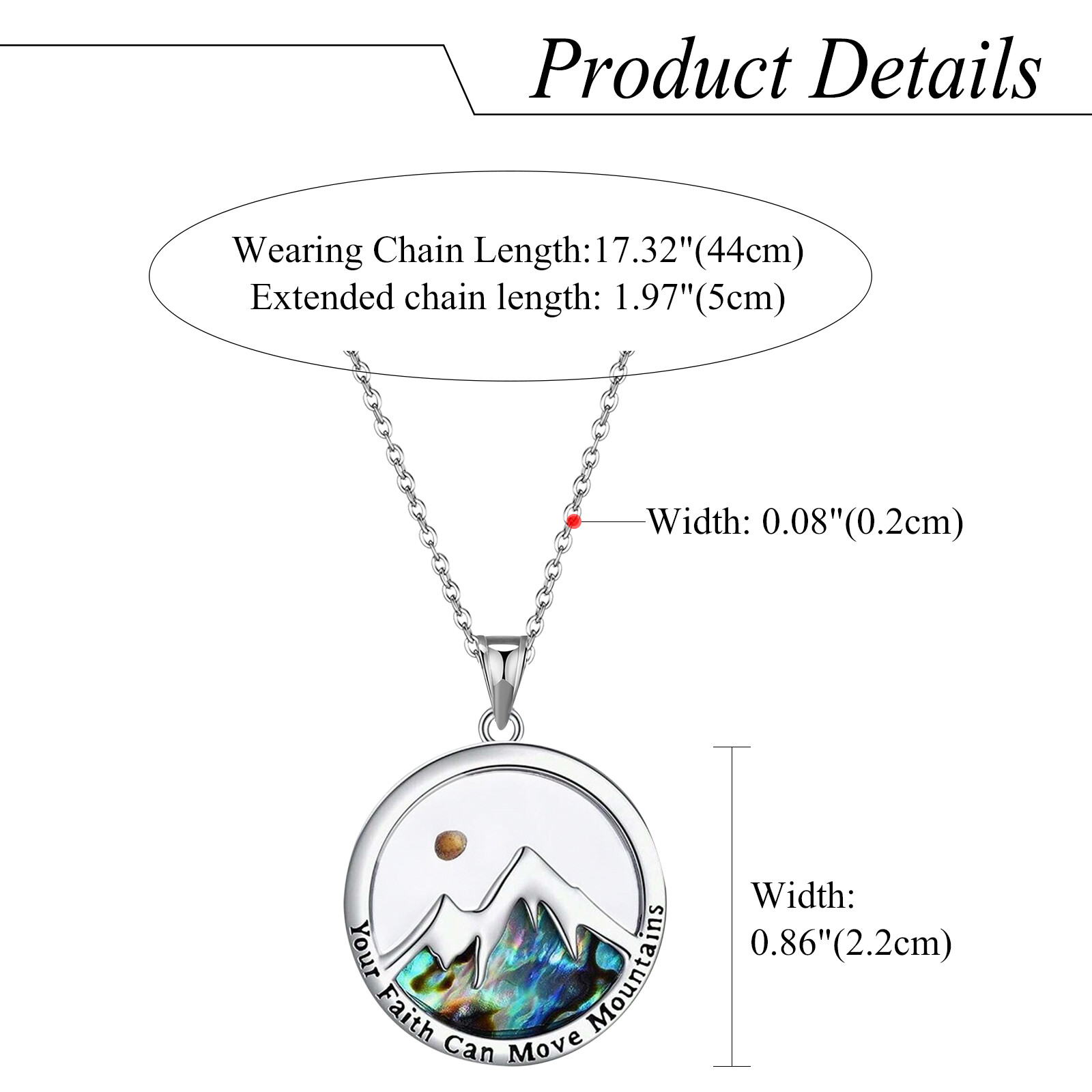 Women’s Mustard Seed Mountain Christian Necklace Colorful Abalone Shell Pendant
