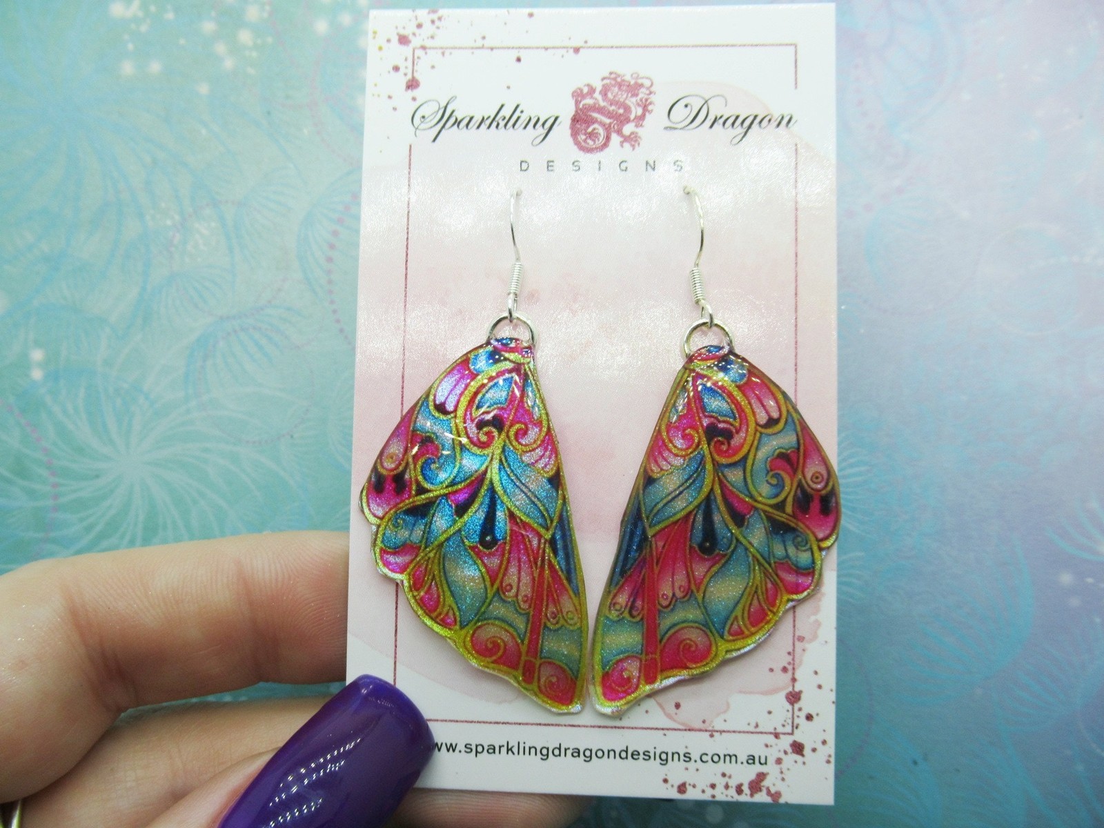 Butterfly Wing Earrings Stained Glass- Fairy Jewellery, Fun Gift for her Fairy