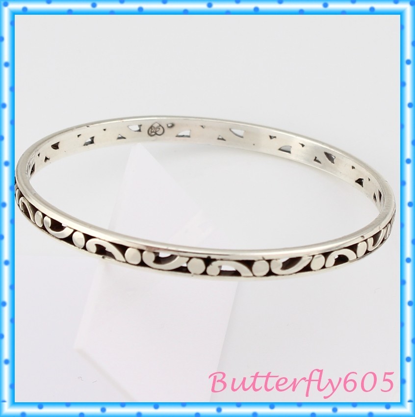Brighton Contempo Slim Scroll Silver Round Bangle Bracelet