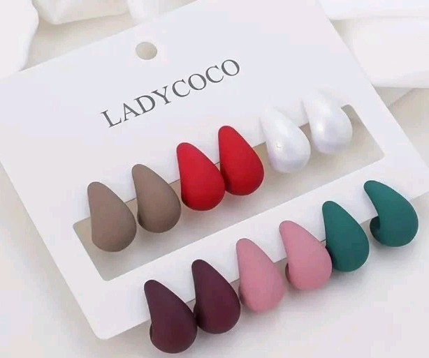 6 Pair Of Ladycoco Traditional Colored Earrings, For Everyday Wear! Teardrops