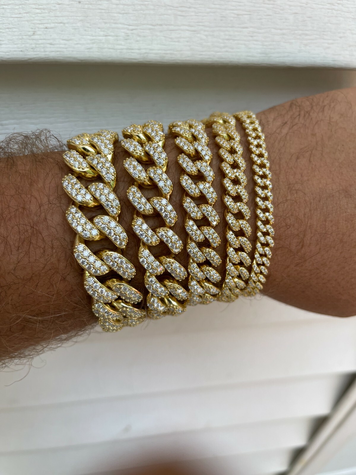 Real Miami Cuban Link Bracelet MOISSANITE 14k Gold Plated 925 Sterling Silver