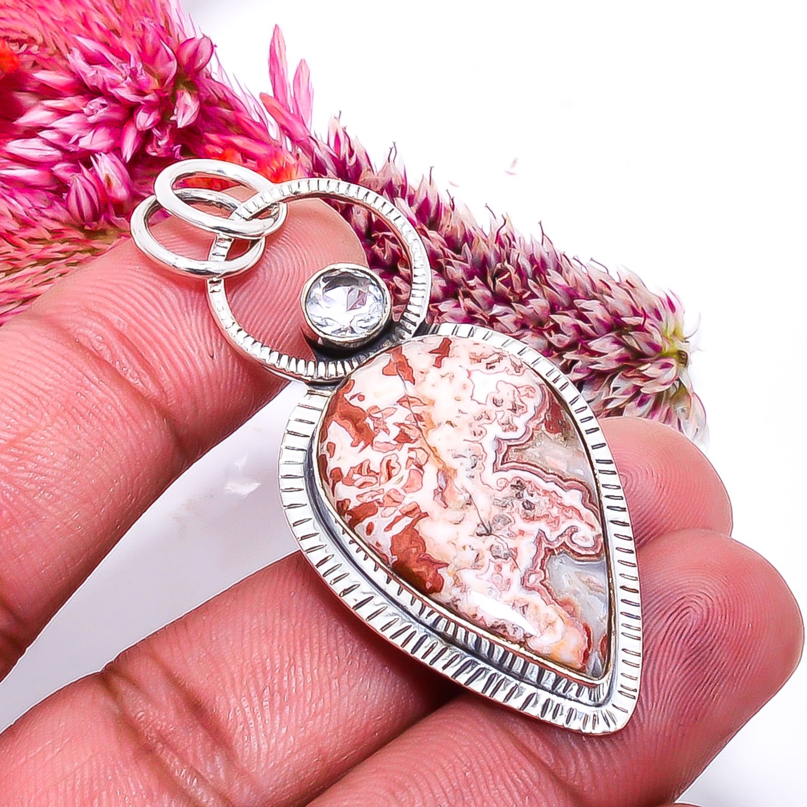 Rosetta Jasper – United State & White Topaz 925 Silver Pendant 1.95″ P1037811417