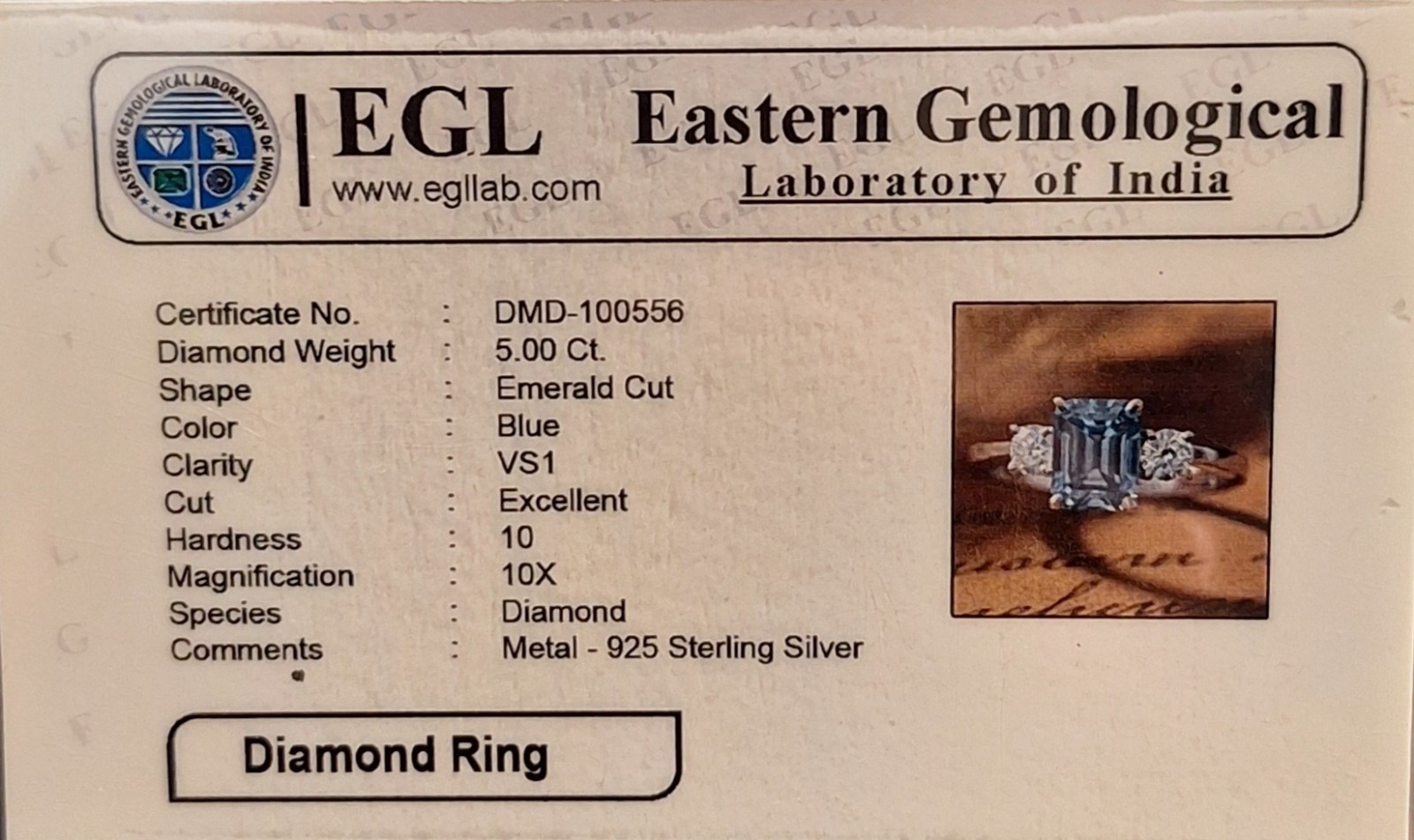 5 CT Blue Emerald Cut Lab Diamond VS1 Excellent 925 Sterling Silver Ring 6.75