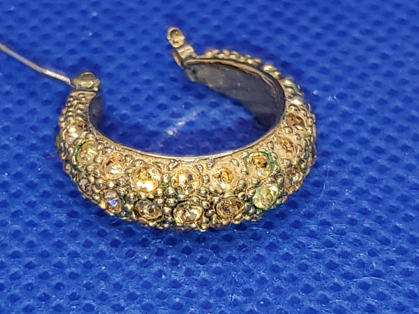 Vintage MONET McKinley C-Shaped Modern Rhinestones Crystal Hoop Earrings DAMAGED