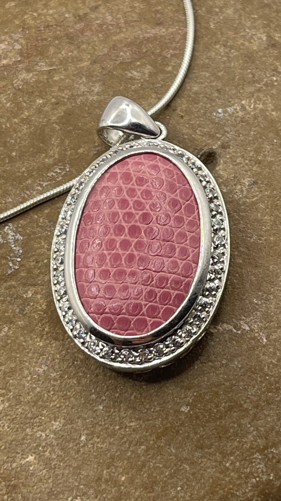 ALAN K LEATHER 925 STERLING SILVER CRYSTAL PINK PENDANT NECKLACE 13.1 gr #2