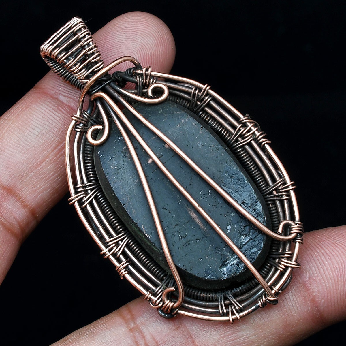 Beautiful Black Tourmaline Gemstone Handmade Copper Wire Pendant Jewelry CCP 043
