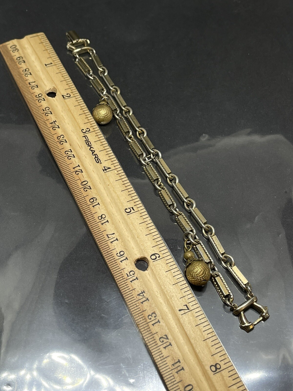 Vintage READ! GoldTone Two Ball Charms Link 7.5” Bracelet AS IS Signs Of Wear