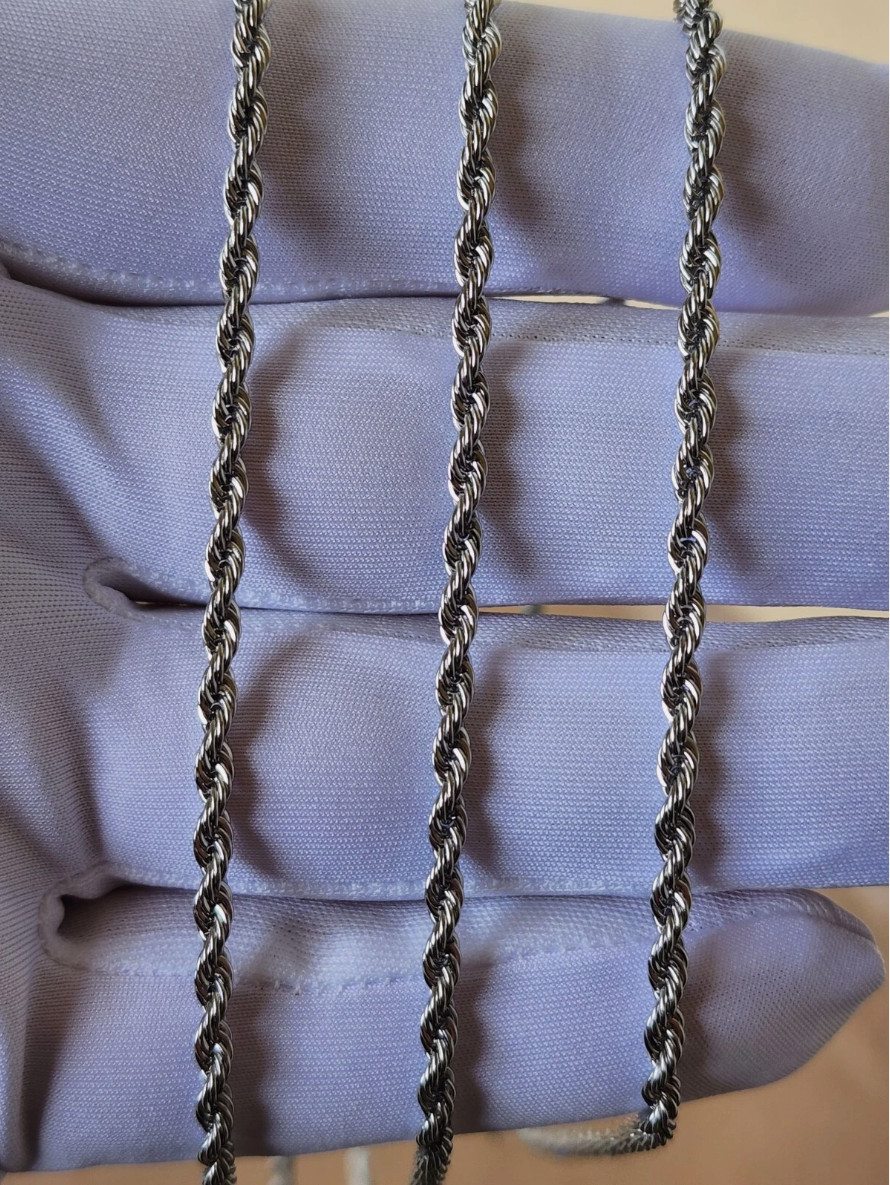 Stainless Steel Silver Plated Rope Chain 3mm Hip Hop Jewelry Unisex, Women, Men
