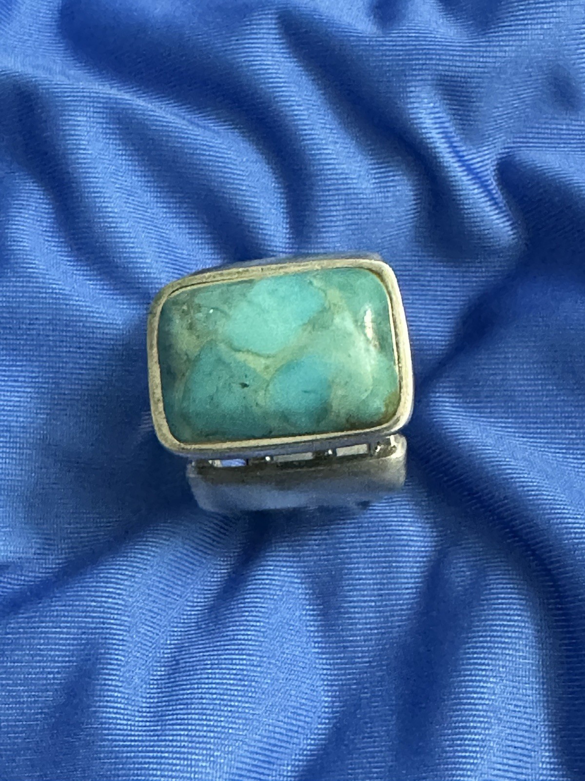 Barse 925 Sterling Silver Cushion Turquoise Bezel Set Band Ring Size 8.25