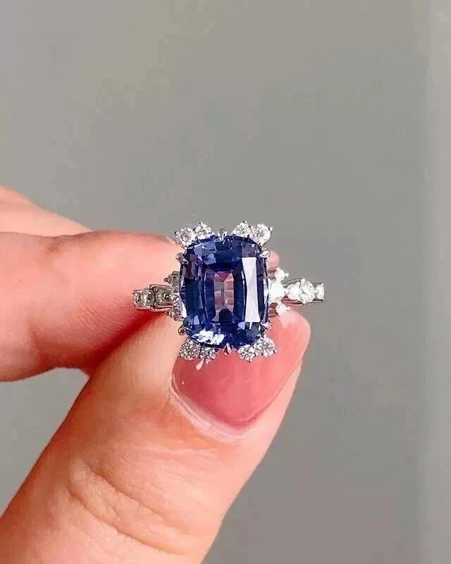 2.60 Ct Latest Cushion Natural Tanzanite Diamond Anniversary Ring 14k White Gold