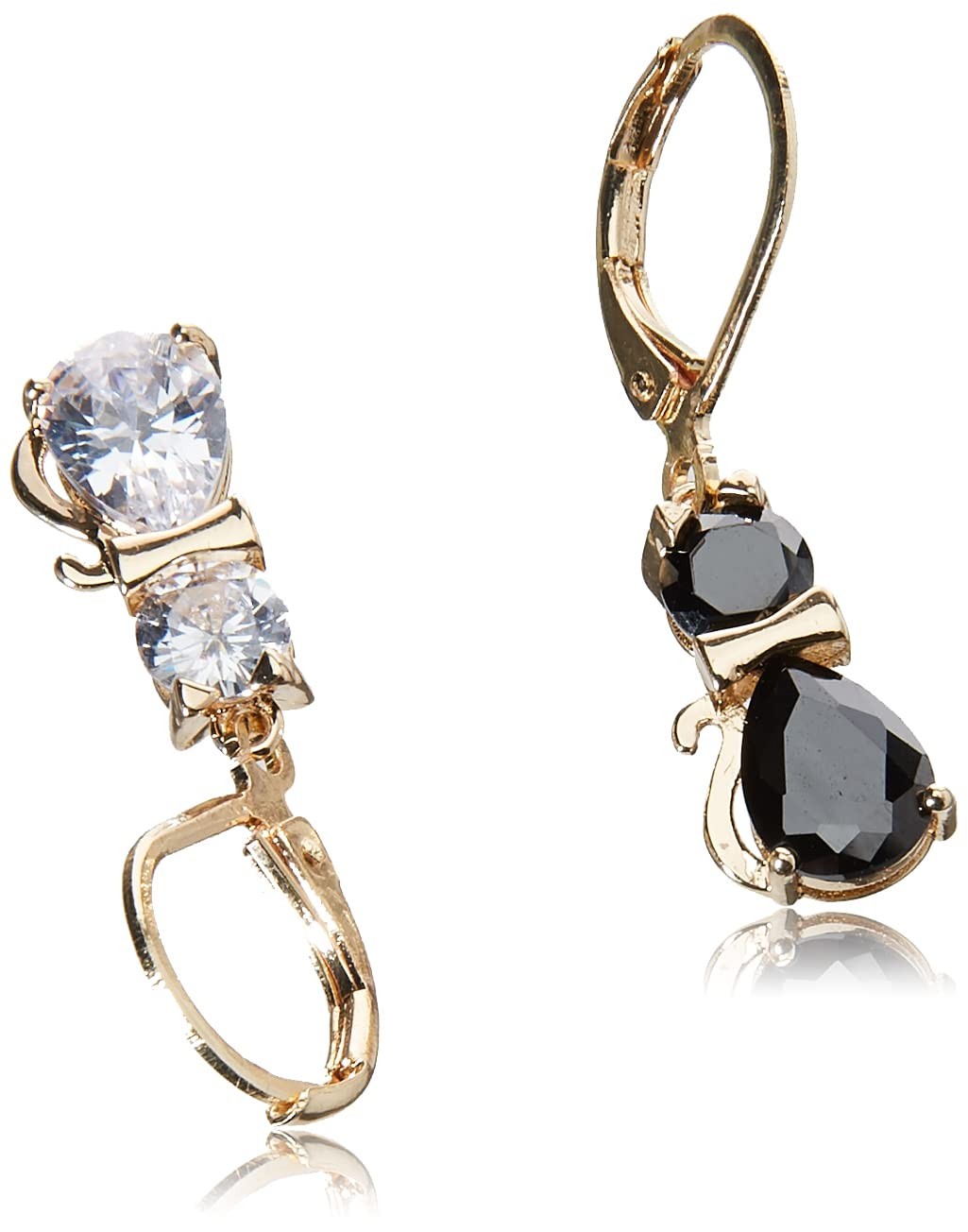 CZ Cat Mismatched Drop Earrings