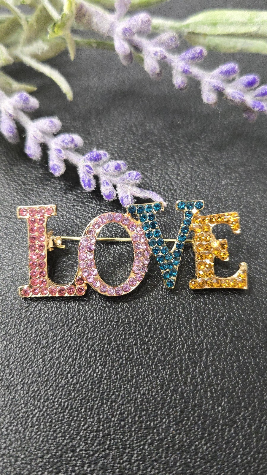 Love Brooch Multicolor Crystal Rhinestone Love Pin