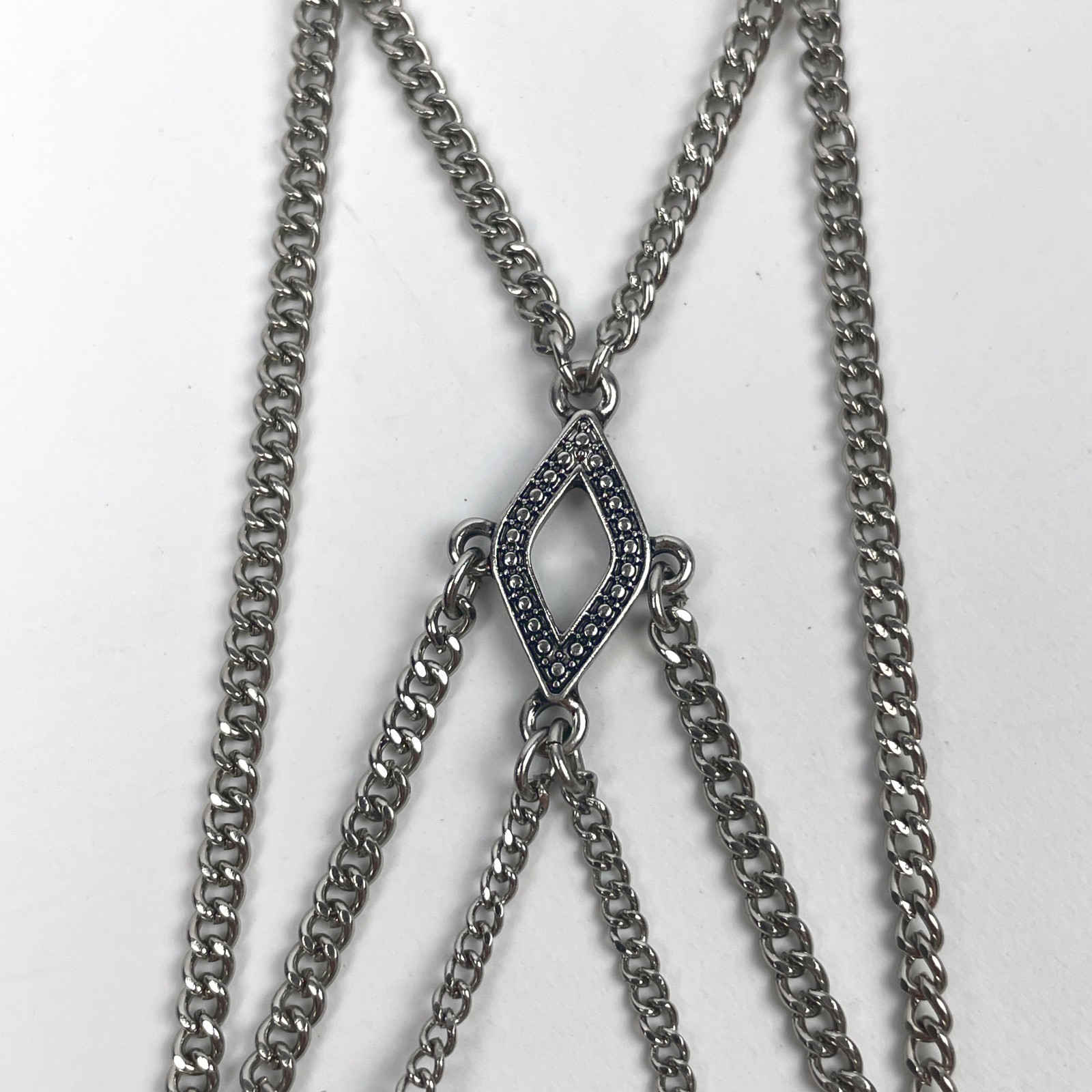 Blue Rhinestone Statement Pendant 23″ Necklace Multi Layer Cable Chain Boho