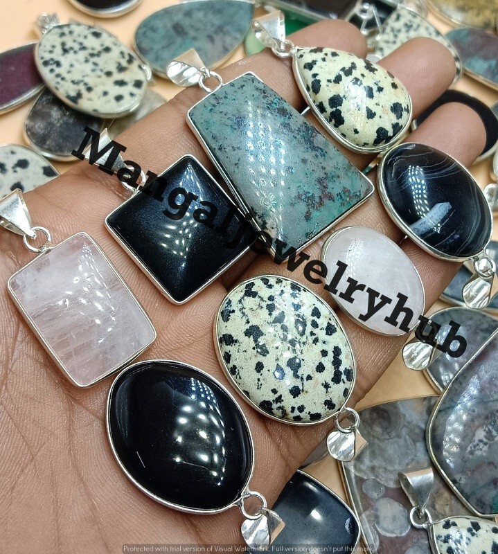 Panther Jasper & Mix Gemstone 10PCS Pendants 925 Silver Plated Bulk Jewelry Lot