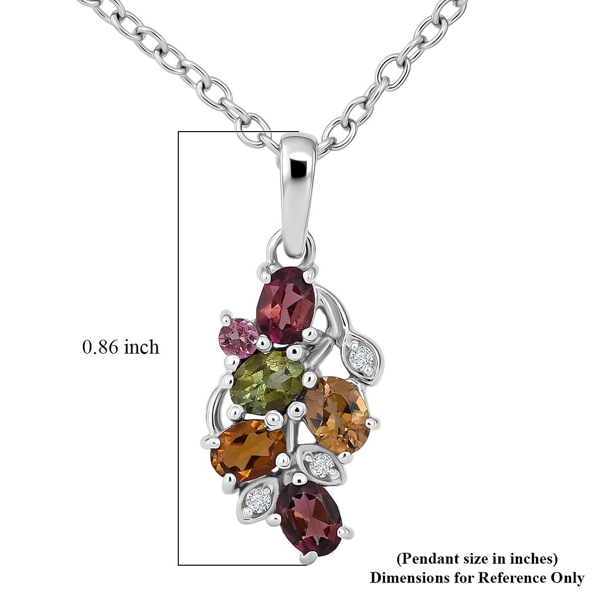 Multi-Tourmaline White Zircon 1.00 ctw Necklace in Rhodium Sterling Silver 20 In