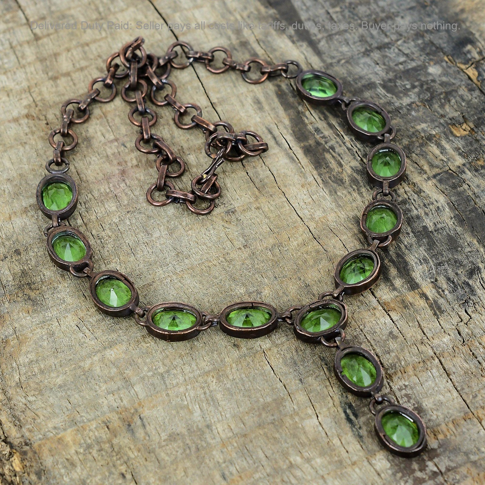Copper Green Amethyst Gemstone Engagement Electroformed Bezel Chain New Necklace