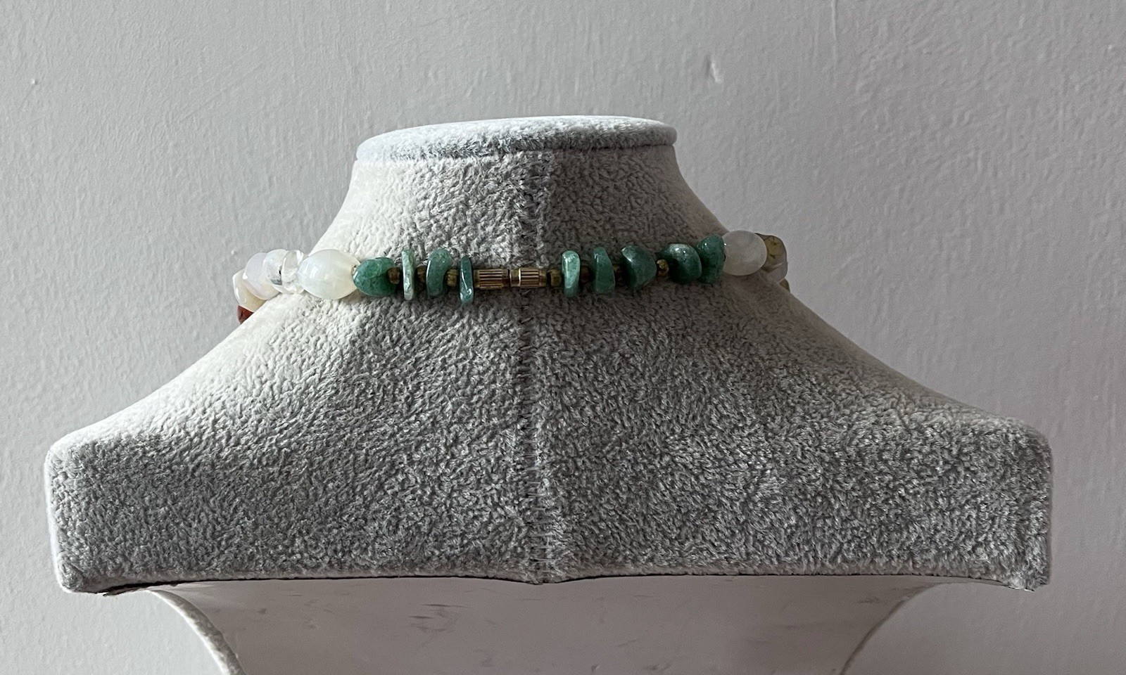 Natural Semi-Precious Gemstone Chip And Tumbled Stone Necklace, See Description