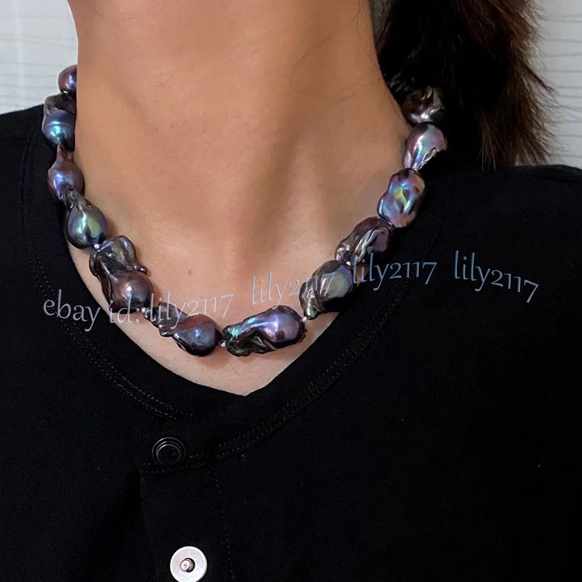 Good Quality Natural Luster Genuine South Sea Black Keshi Baroque Pearl Necklace