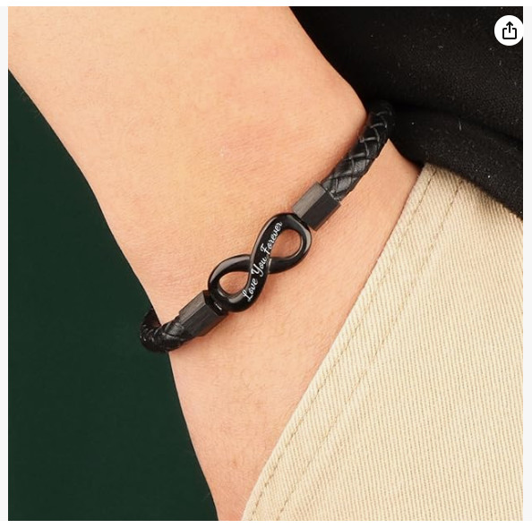 To My Man Infinity Leather Bracelet, Love You Forever and Always Stainless Steel