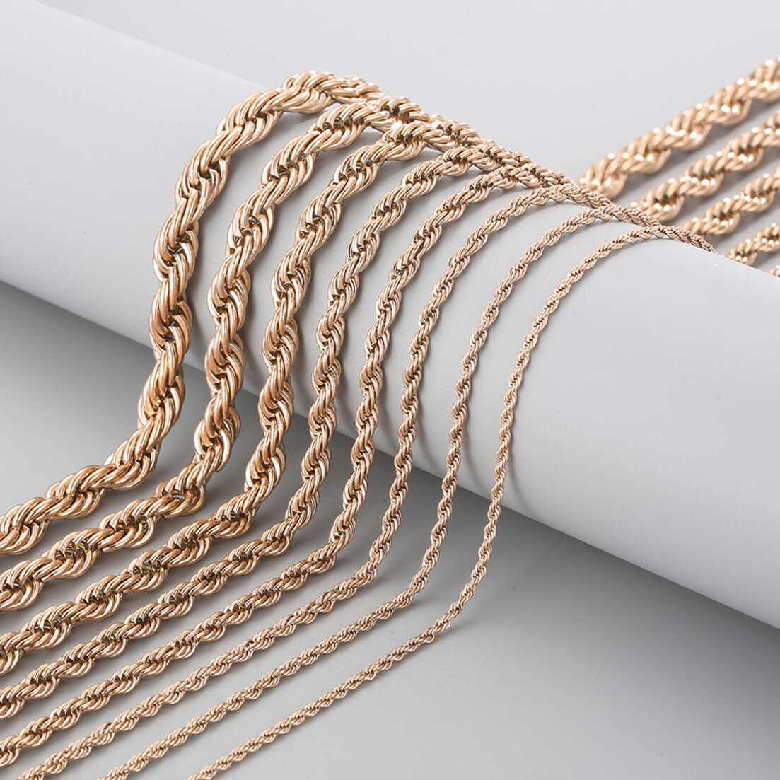 Stainless Steel Rope Chain Rose Gold Plated 20″22″24″ Men Women Necklace 2-8mm