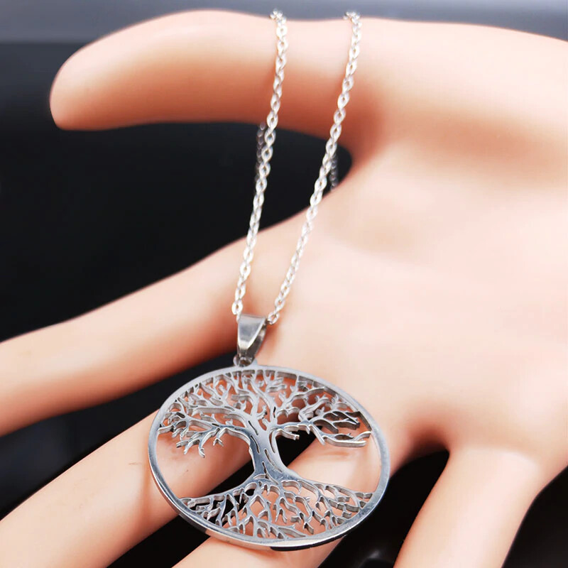 Tree of Life Stainless Steel Pendant Chain Necklace Silver Gold Color Women Men