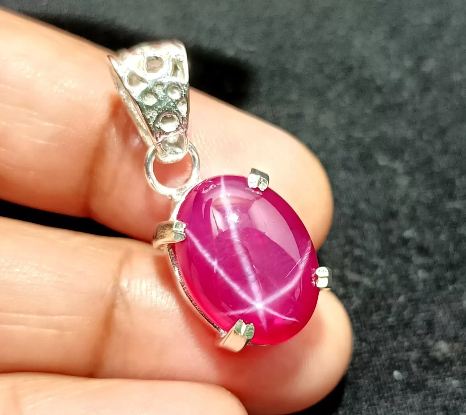 Certified 28.00 Ct Natural 6 Ray Star RUBY 925 Solid Silver Pendant Gemstone