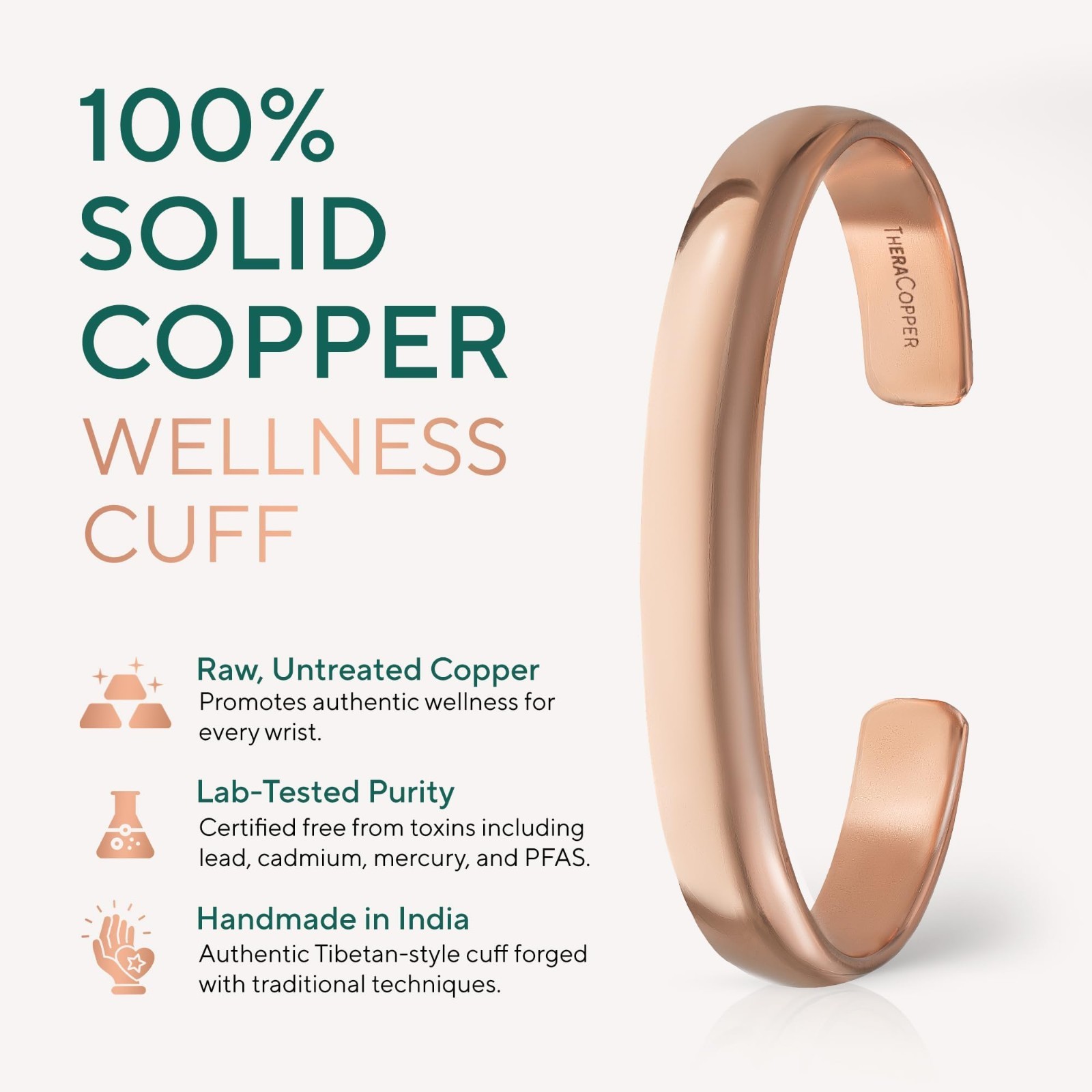 Handmade Copper Bracelet Cuff for Men & Women – 100% Pure Raw Solid Tibetan Bang