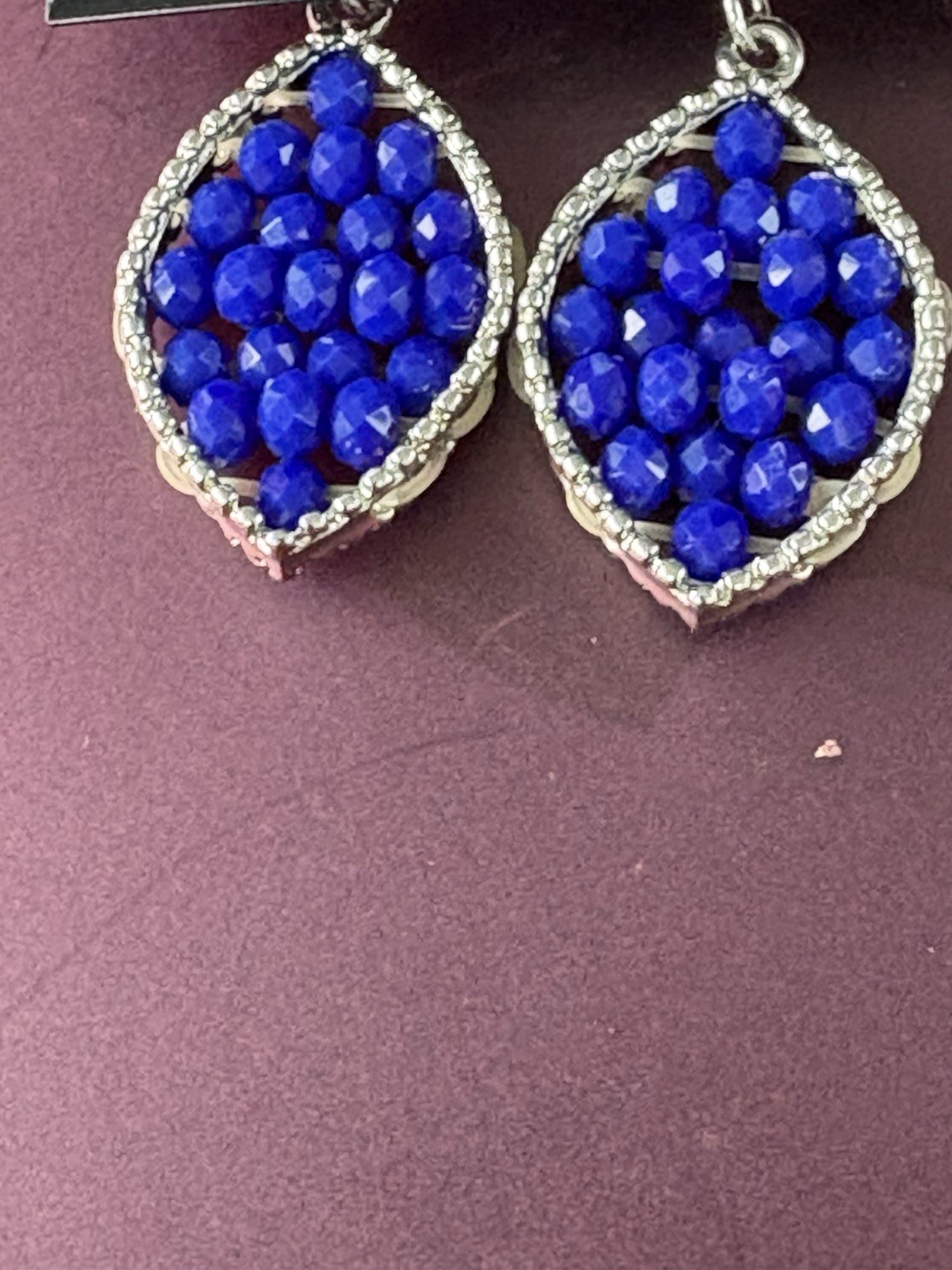 Whit House Black Market Silver Toned Tear Drop Vibrant Blue Beaded Earrings