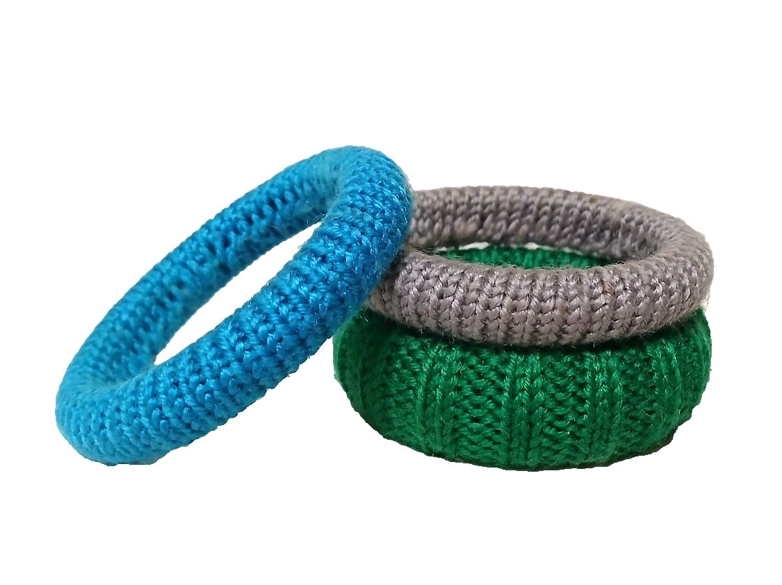 Set of 3 Vintage Woven Wrapped Sweater Bangle Bracelets Teal, Green & Gray