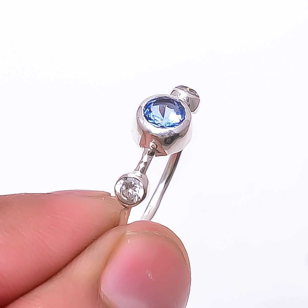 Tanzanite & White Topaz Gemstone 925 Sterling Silver Jewelry Ring s.6.5 Sku27