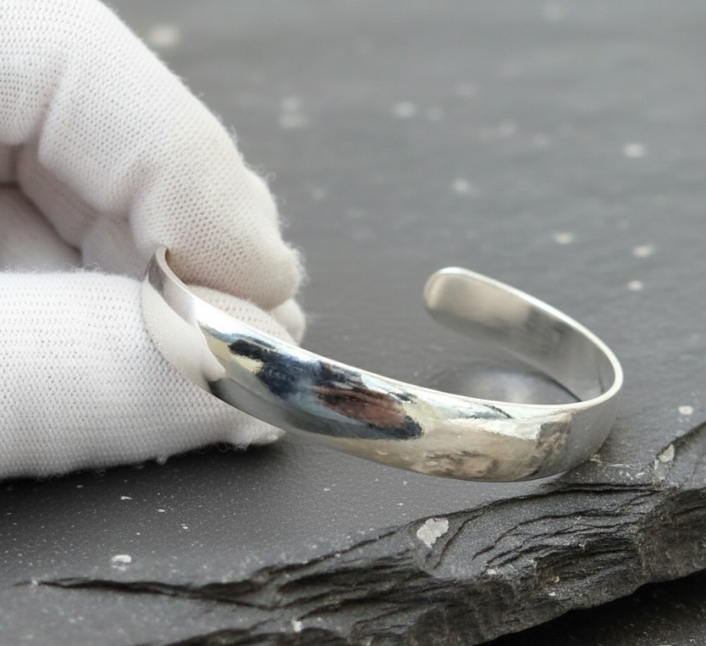 925 Sterling Silver Open Cuff Hammered Bangle Bracelet Adjsut Handmade Bangle