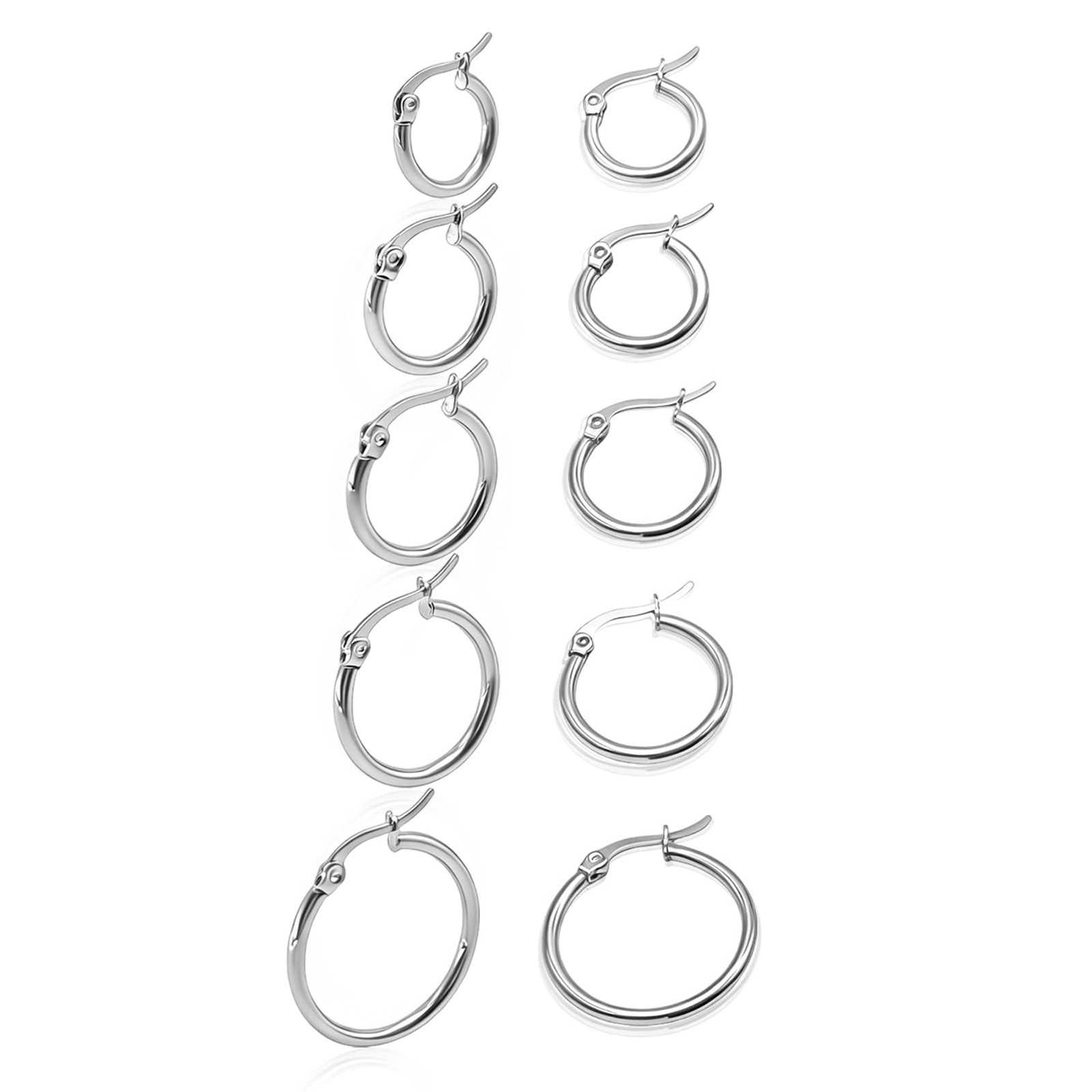 5 Pairs Surgical Huggie Hoop Earrings Set for Women, Small Silver 316L Stainl…