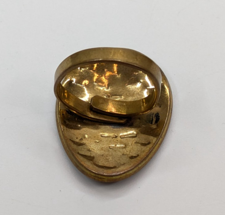 Artisan Made Hammered Brass Shield Shape Adjustable Cocktail Ring 1.25″ Face