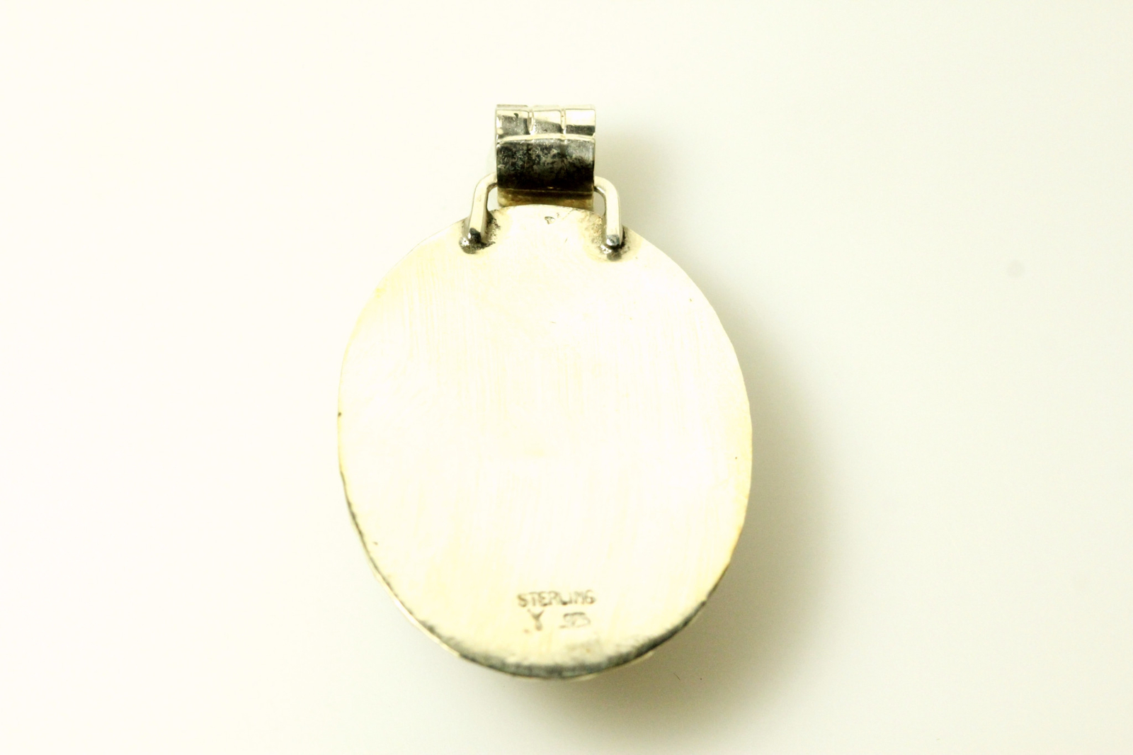 925 Sterling Silver Oval Black Stone Pendant 13.1 Grams (PEN7358)