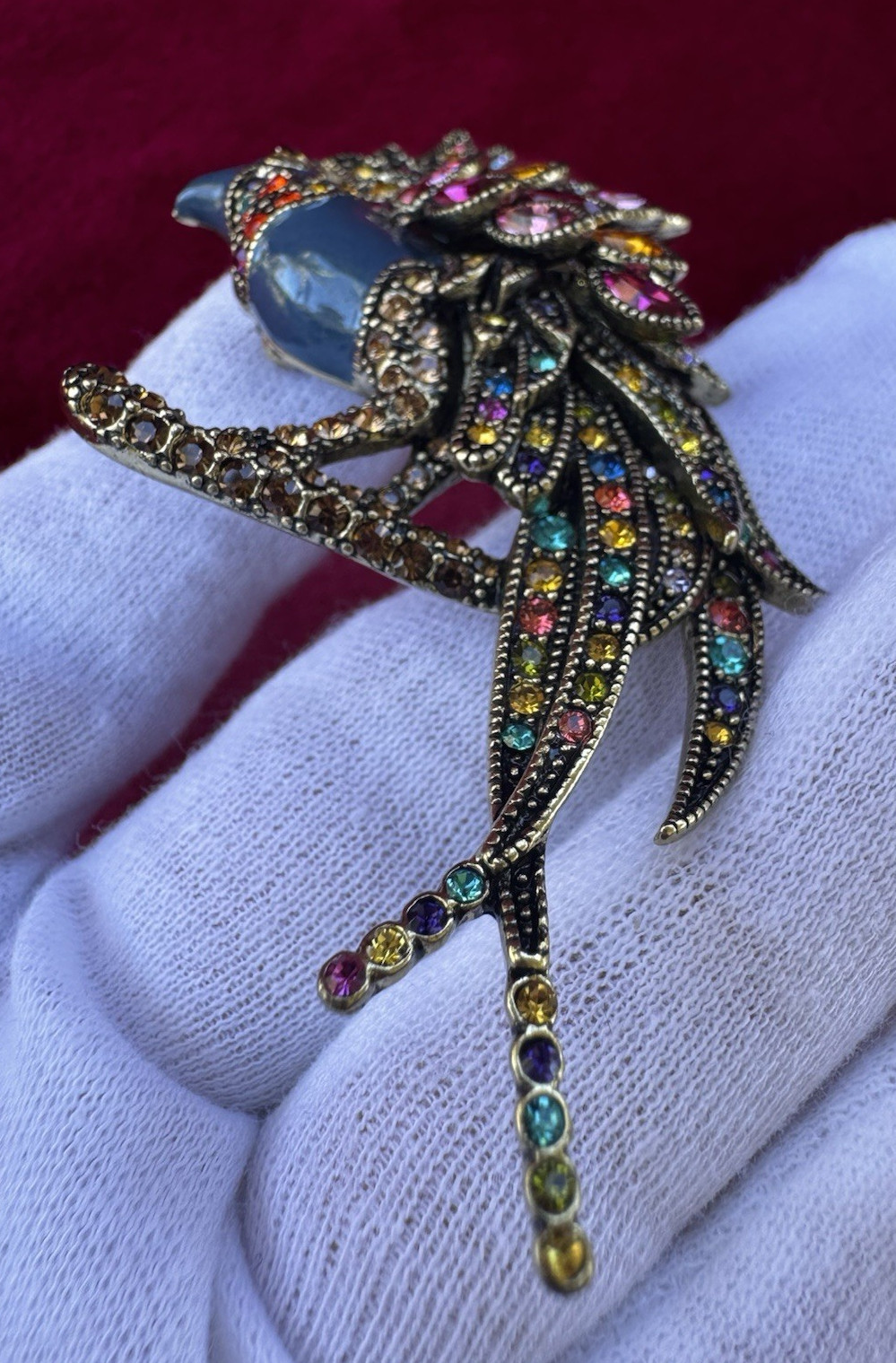 Heidi Daus “Fantastic Feathers” Bird with Crystal and Enamel Brooch Pin
