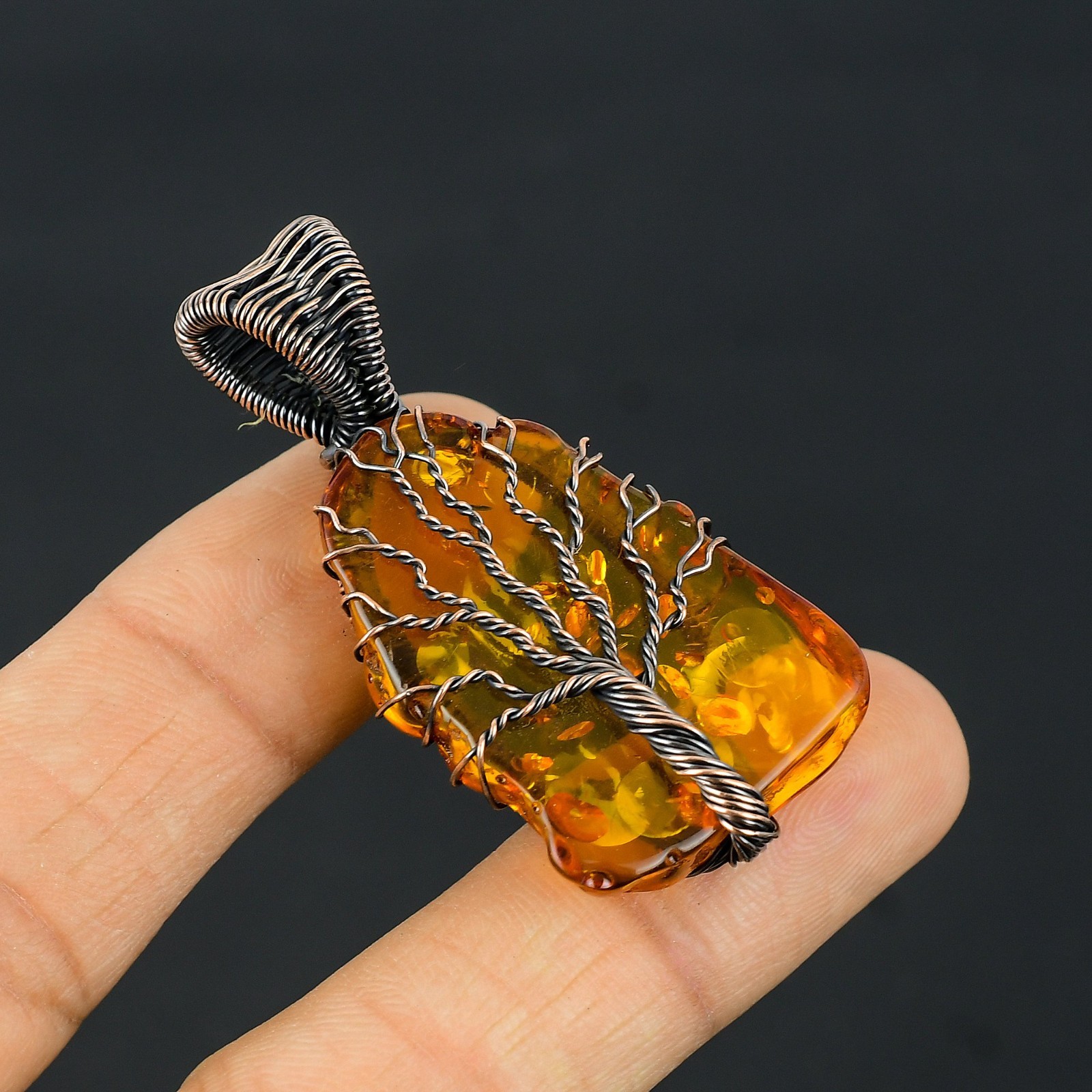 Baltic Amber Handmade Gemstones Copper Wire Wrap Tree of Life Jewelry Pendant