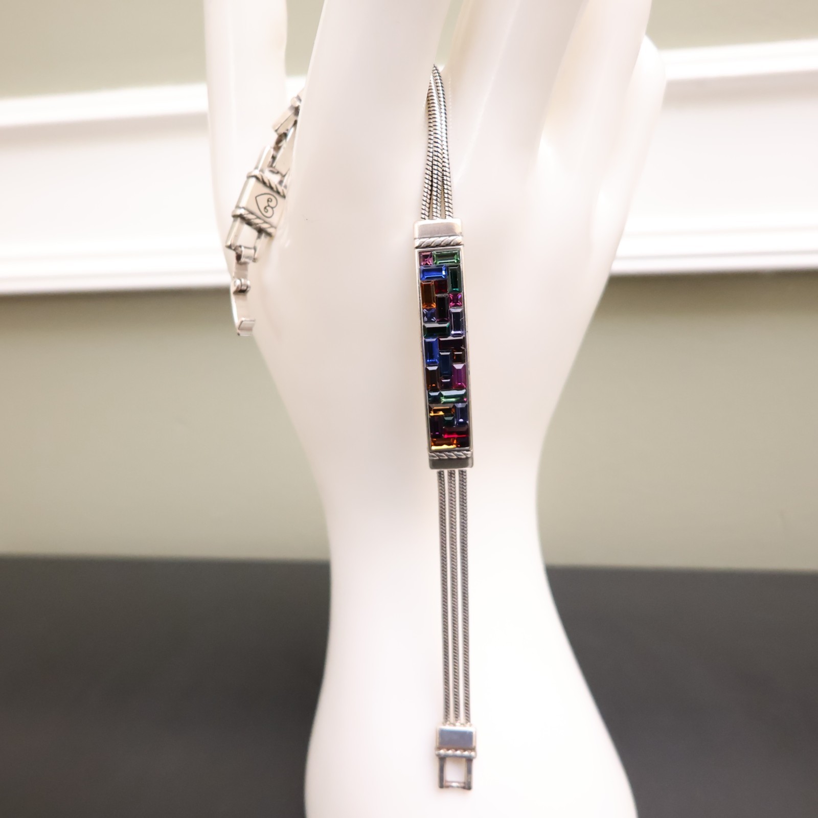 Brighton bracelet rainbow bar crystals silver plated signed adjustable