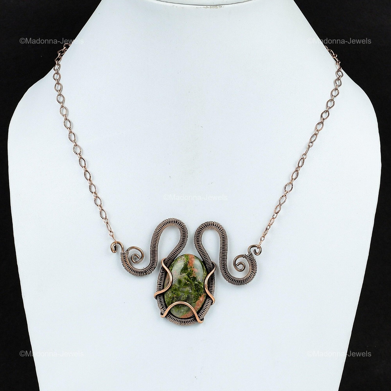 Copper Natural Unakite No Stone Chain Sister Wire Wrapped Engagement Necklace