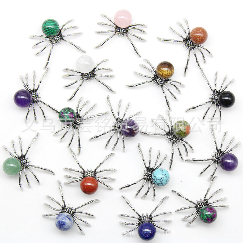 10pcs Mixed Natural Stone Alloy Long Legged Spider Pendants DIY Jewelry Making
