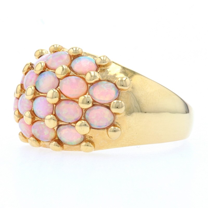 Sterling Synthetic Opal Cluster Cocktail Ring -925 Gold Plated Oval 2.40ctw Sz 8