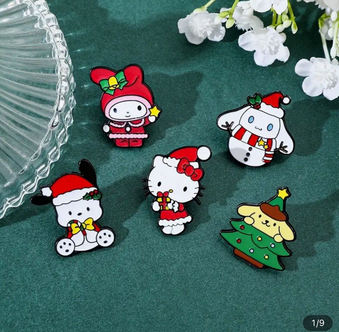 5pc Sanrio Christmas Pins Miniso Hello Kitty Kuromi Cinnamoroll My Melody