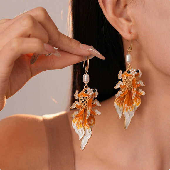 Vintage tassel pendant jewelry coffee colored koi ear hook earrings