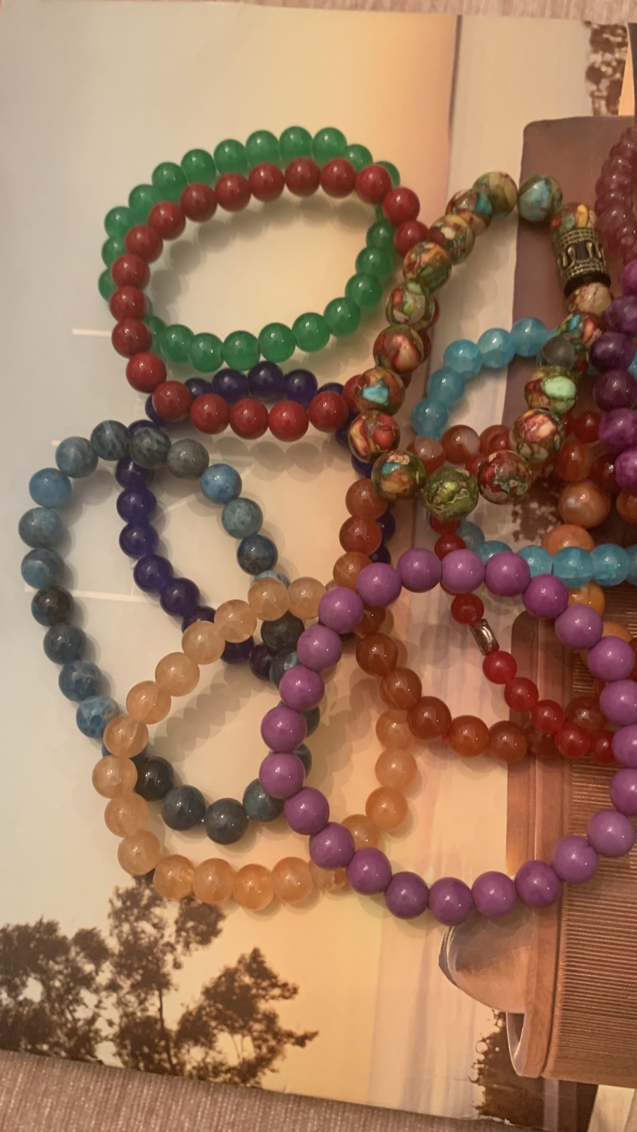 Gemstone and Fashion Bead Stretch Bracelets Lot Of 14