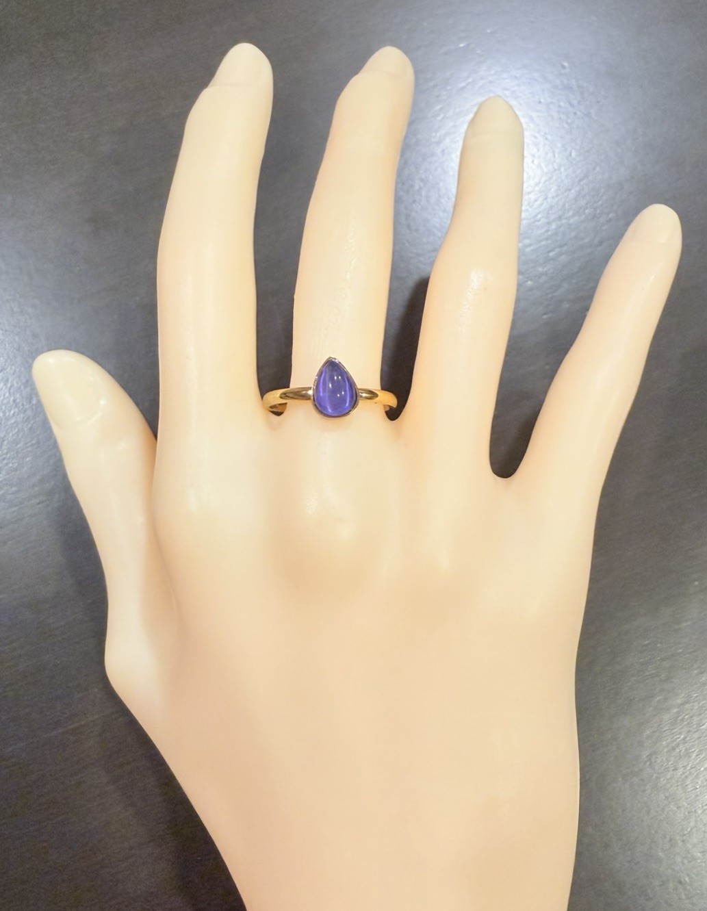 Teardrop Stone Pear Shape Bezel Stainless Steel Gold Mood Ring Size 10