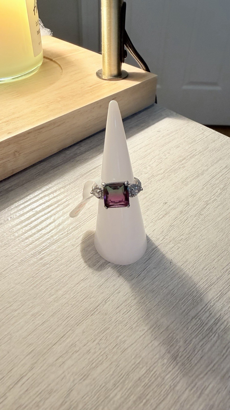 Ring Bomb Party RBP2179 Rhodium Plated Lab Green/Purple Alexandrite Ring 6