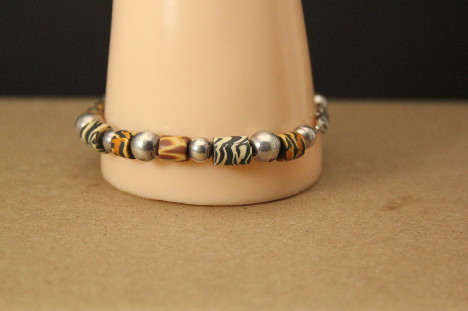 Animal Print Beads 925 Sterling Silver Bracelet 7-1/2″ 9.1 Grams (BR5358)