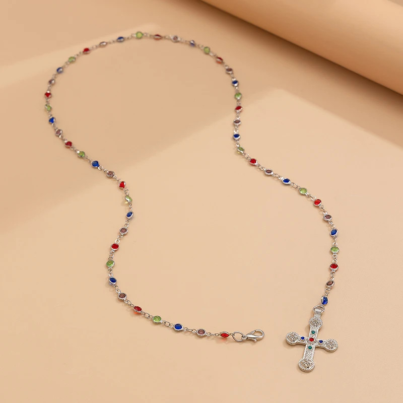 Y2K Fashion Boho Geometric Colored Crystal Chain Necklace for Women Female Vinta