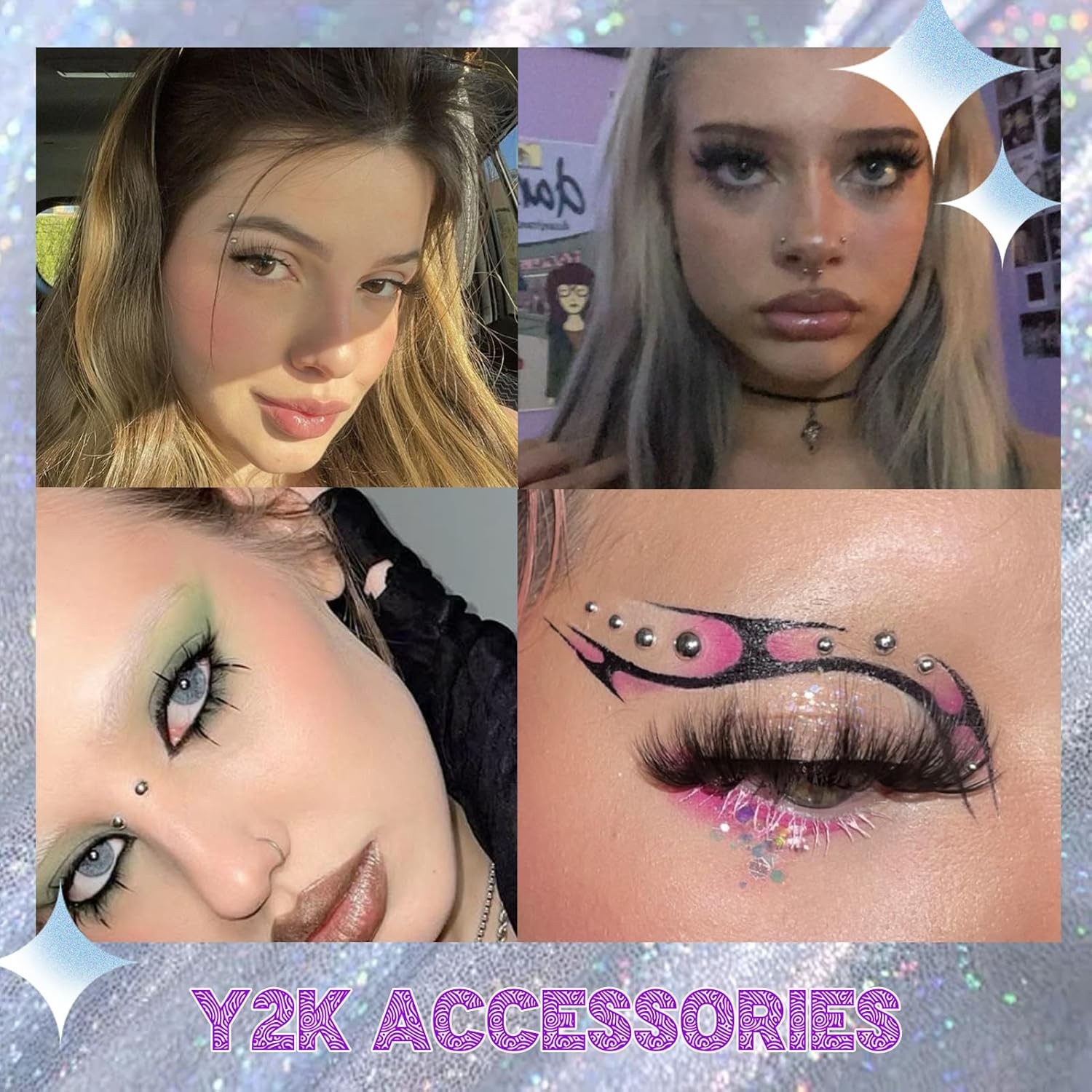 Face Gems Fake Piercings, Lip Ring Nose Eyebrow Sliver-2