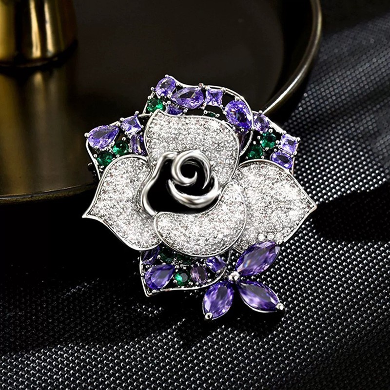 Women Crystal Rhinestone Rose Flower Brooch Pin Elegant Dress Suit Jewelry Gift